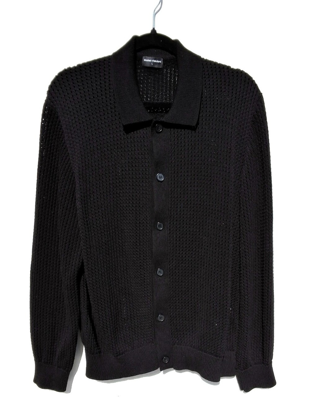 Musinsa Standard Crochet Knit Collared Cardigan - Black (Size L)
